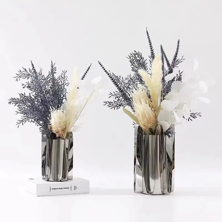 Silver-Plated Metal Vase – Modern Decorative Flower Pot