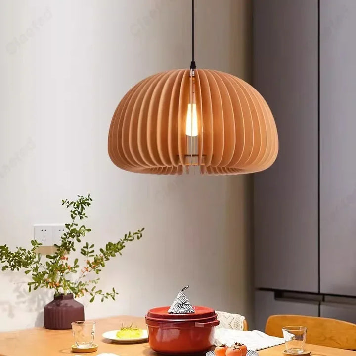 Creative Wooden LED Pendant Light – Vintage Modern Ceiling Lamp