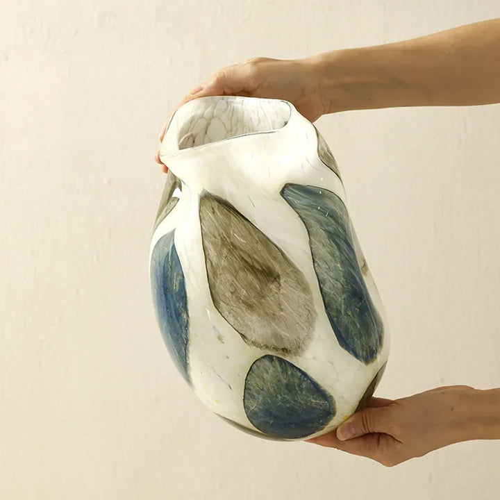Blue & Green Grid Spot Glass Vase – Modern Pebble-Pattern Decorative Flower Vase for Home & Terrariums