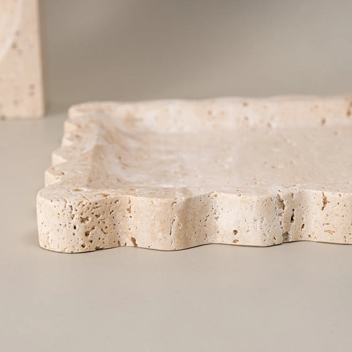 Travertine Marble Incense Burner – Beige Stone Decorative Tray