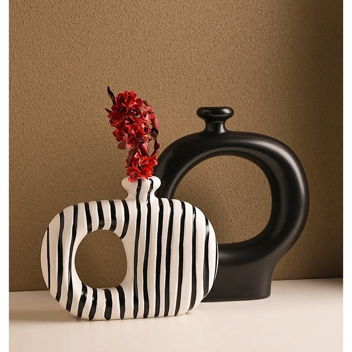 Zebra Striped Ceramic Vase – Modern Tabletop Decor