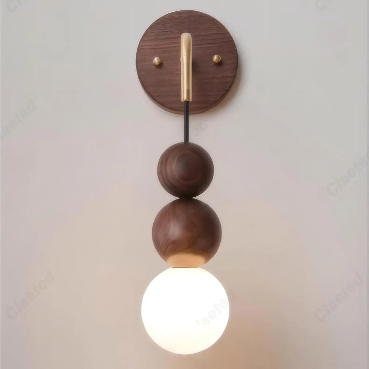Retro Walnut Glass LED Wall Lamp – Luxury Decorative Light