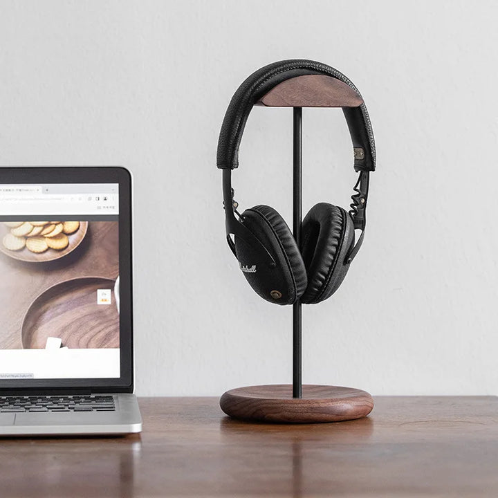 Black Walnut Headphone Stand – Solid Wood Desktop Rack for Headset Storage & Display | Minimalist Desk Organizer