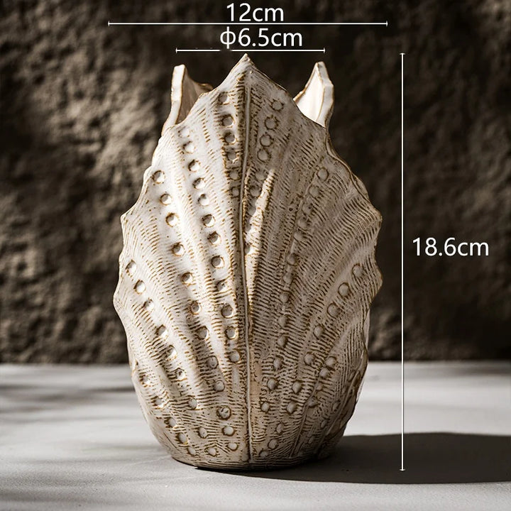 Shell Ceramic Vase – Modern Boho Tabletop Centerpiece