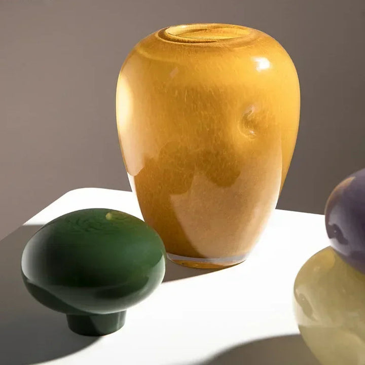 Elliptical Colored Glass Vase – Modern Desk Flower Pot