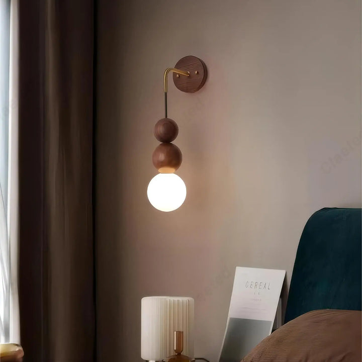 Retro Walnut Glass LED Wall Lamp – Luxury Decorative Light