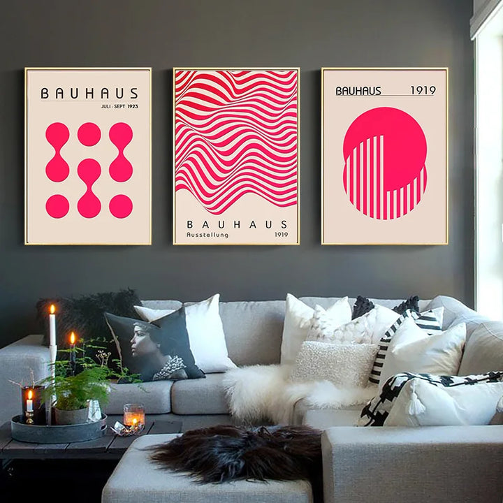 Pink Bauhaus Abstract Canvas Print – Modern Wall Art