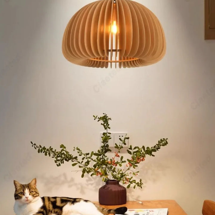 Creative Wooden LED Pendant Light – Vintage Modern Ceiling Lamp