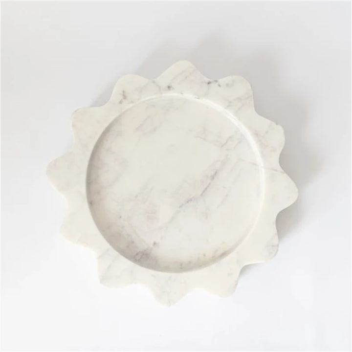 Natural Travertine Marble Tray – Scalloped Luxury Jewelry & Display Plate | Square Stone Organizer for Home & Vanity Decor