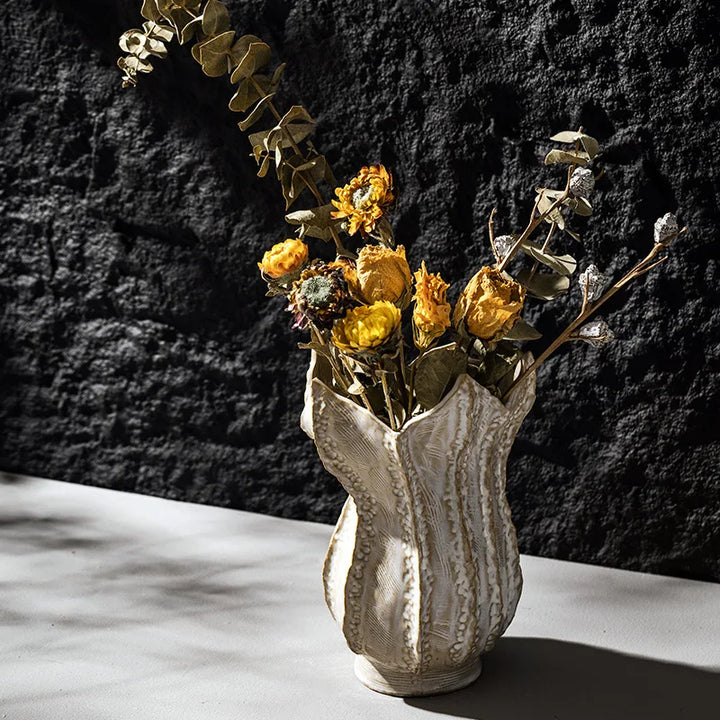 Nordic 5-Petal Ceramic Vase – Modern Wabi-Sabi Decor