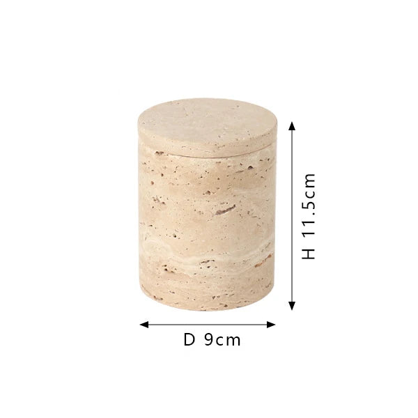 Natural Travertine Storage Jar – Marble Organizer Canister for Jewelry, Cotton Swabs, Makeup Pads & Bathroom Essentials
