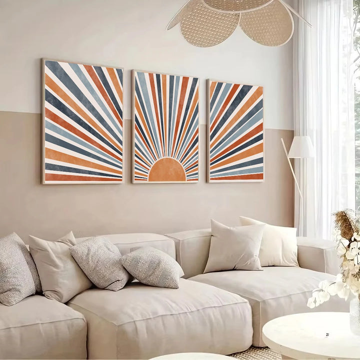 Modern Mid-Century Sun Canvas Wall Art – Retro Abstract Bohemian Prints for Living Room & Home Decor