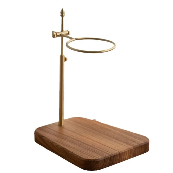 Adjustable Solid Wood & Brass Pour Over Coffee Stand – Hand Brewed Coffee Filter Holder for Home Baristas