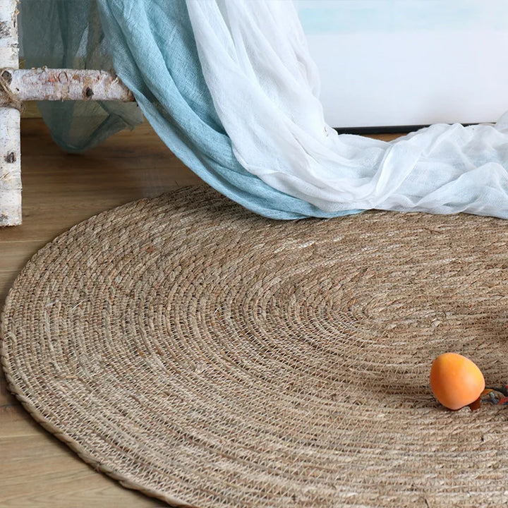 Round Woven Rattan Rug – Natural Bamboo Fiber Floor Mat