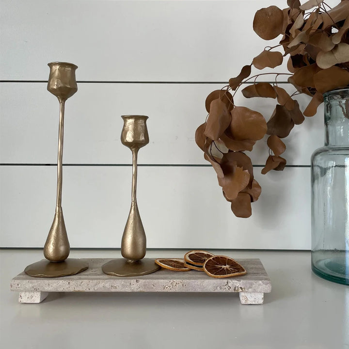 Raised Travertine Footed Tray – Natural Marble Soap & Vanity Holder