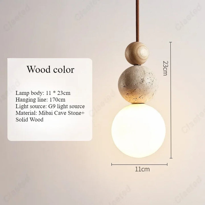 Retro LED Cave Stone Pendant Light – Creative Wooden Hanging Lamp for Dining Room, Living Room & Bedroom Decor