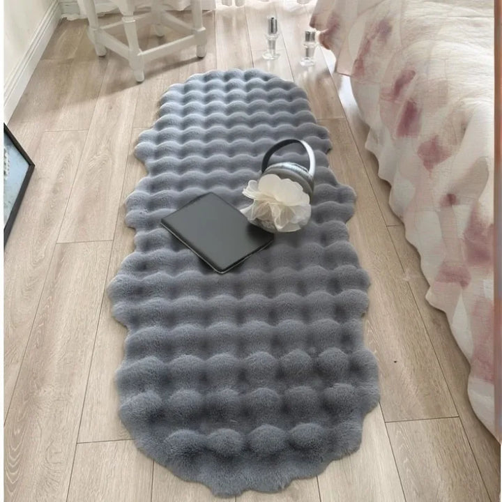 Alfombra ovalada de felpa: suave alfombra de piel sintética de conejo para habitaciones infantiles, salas de estar o dormitorios | Acogedora alfombra de invierno y cojín para silla 
