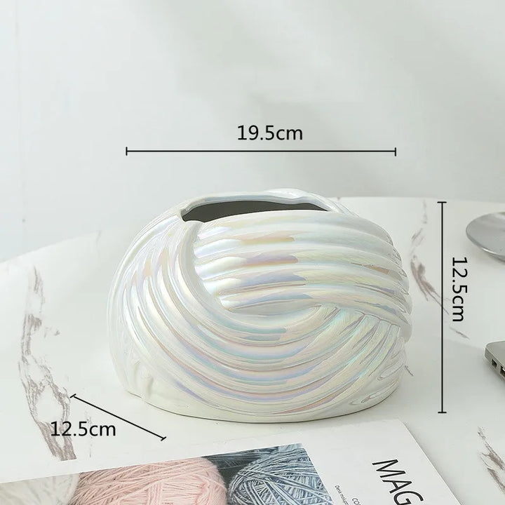 Ceramic Tissue Box with Wool Ball Accent – Modern Napkin Holder & Desk Storage Decoration