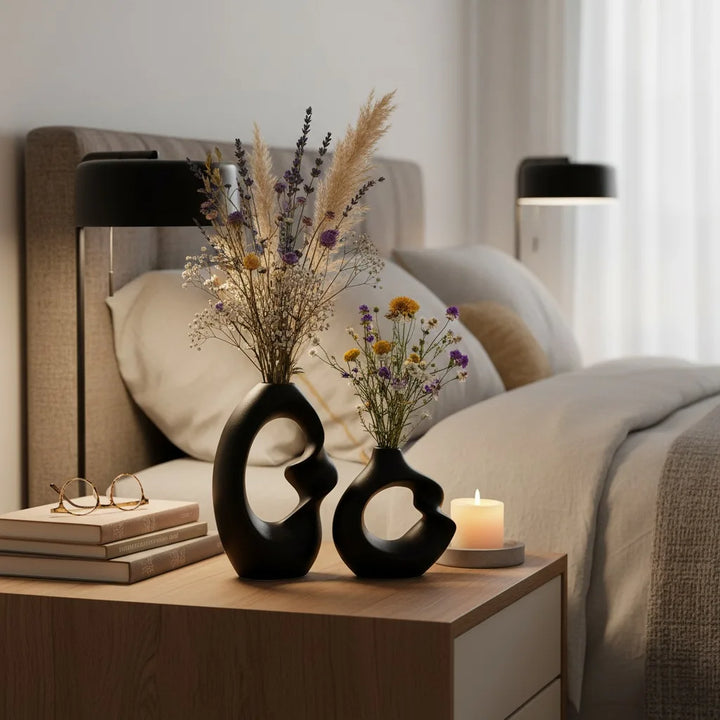 Matte Ceramic Vase Set of 2 – Nordic Pampas Grass Home Décor