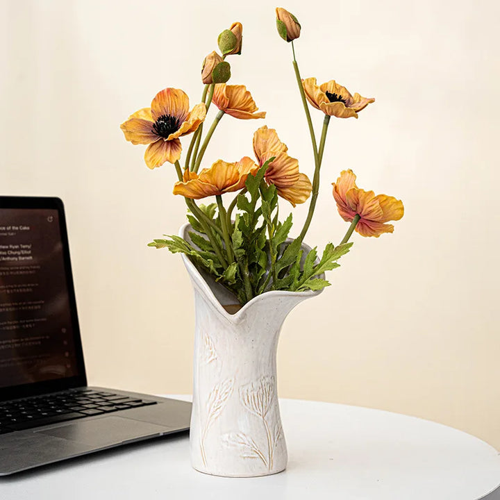 Nordic Ceramic Wavy Vase – Minimalist Textured Centerpiece