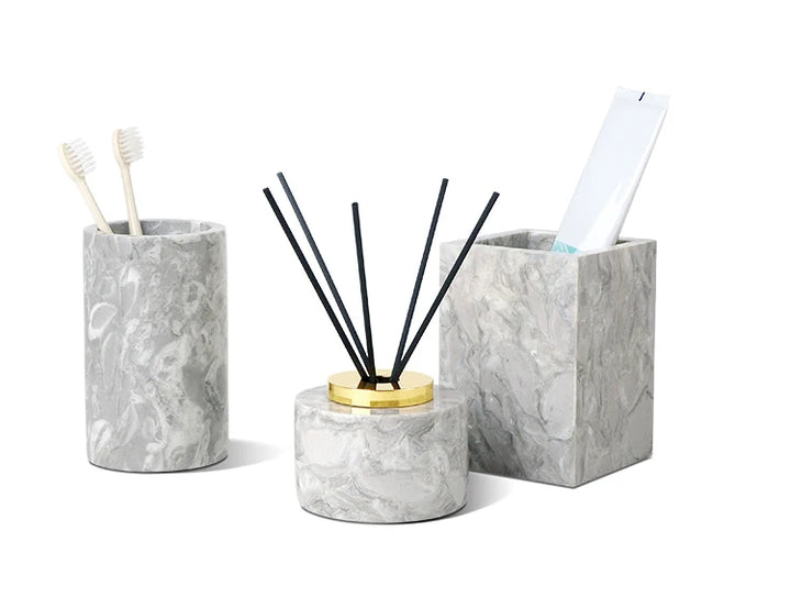 Pitaya Marble Bathroom Set – Luxury Soap Dispenser & Organizer