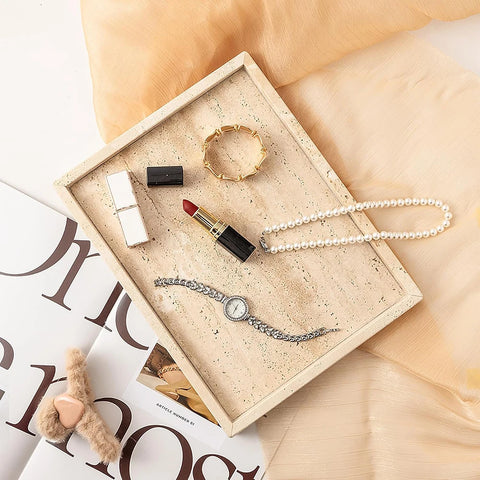 Rectangular Travertine Tray – Marble Vanity & Jewelry Organizer