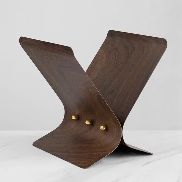 Walnut Metal Bookshelf – Modern X-Shape Book Organizer