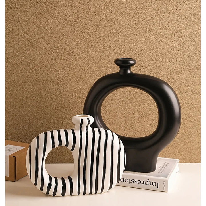 Zebra Striped Ceramic Vase – Modern Tabletop Decor