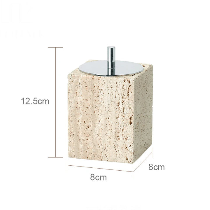 Beige Travertine Marble Bathroom Set – 9-Piece Natural Stone Accessories with Soap Dispenser, Diffuser, Tray & More