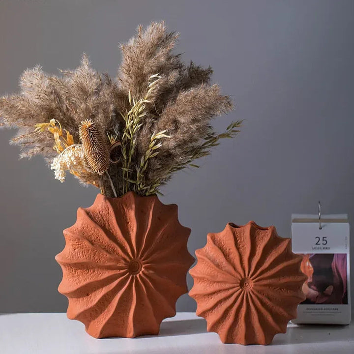 Shell Shaped Ceramic Vase – Minimalist Orange Home Decor