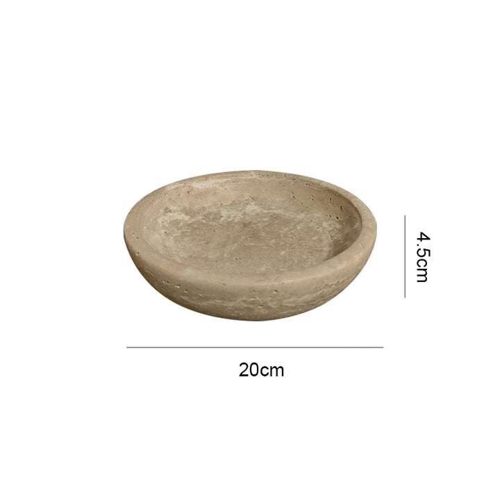Beige Travertine Decorative Bowl – Handcrafted Stone Catchall Dish