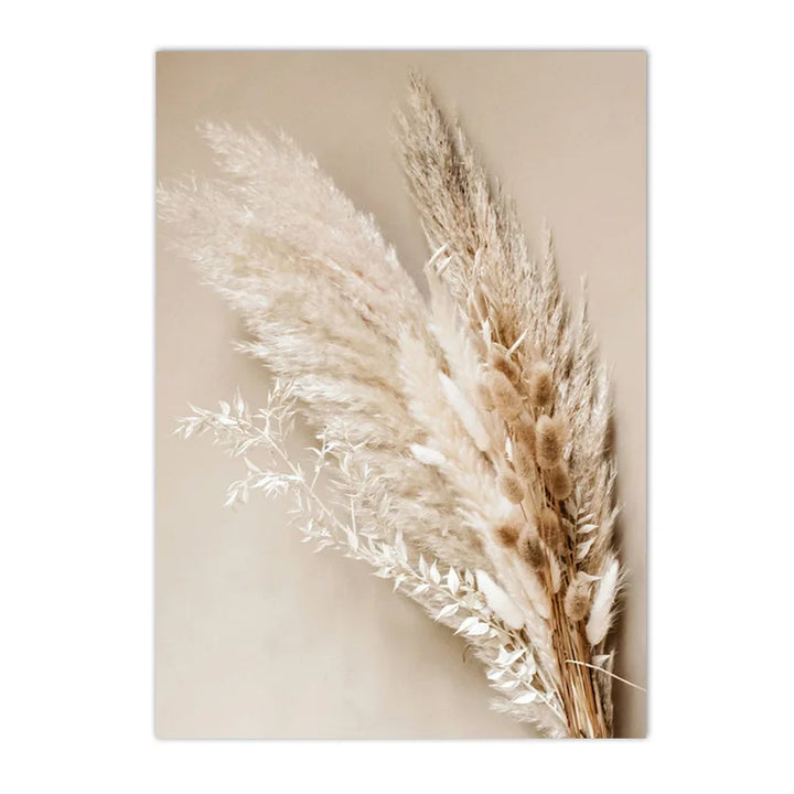 Lienzo decorativo de hierba de la pampa beige: impresiones nórdicas botánicas bohemias para decoración moderna de sala de estar o dormitorio (juego de 3)