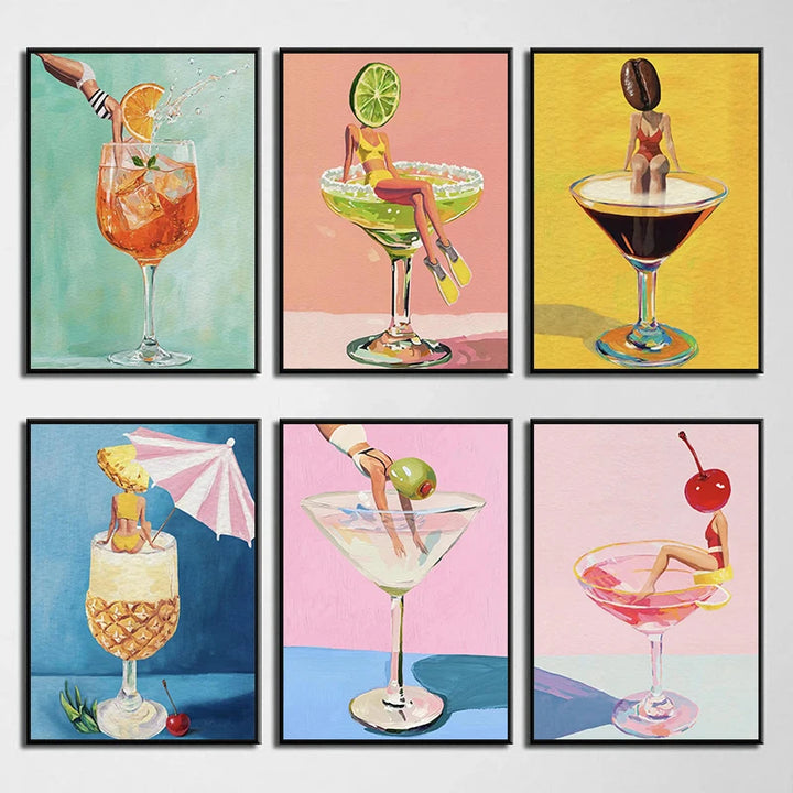 Cocktail Party Poster – Fun Canvas Wall Art with Martini, Margarita & Wine Theme | Retro Bar, Kitchen & Club Decor