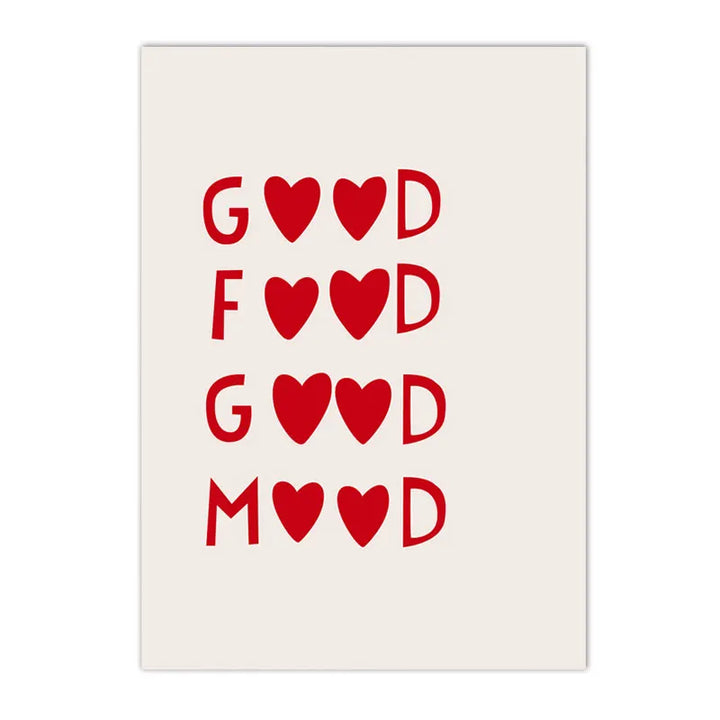 Red Heart Kitchen Quote Poster – Minimalist Nordic Canvas Print for Cooking Area, Dining Room & Restaurant Wall Art Decor