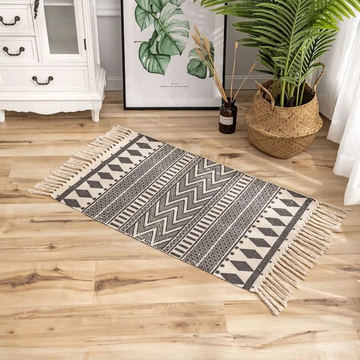 Nordic Moroccan Printed Carpet – Hand-Woven Cotton Rug