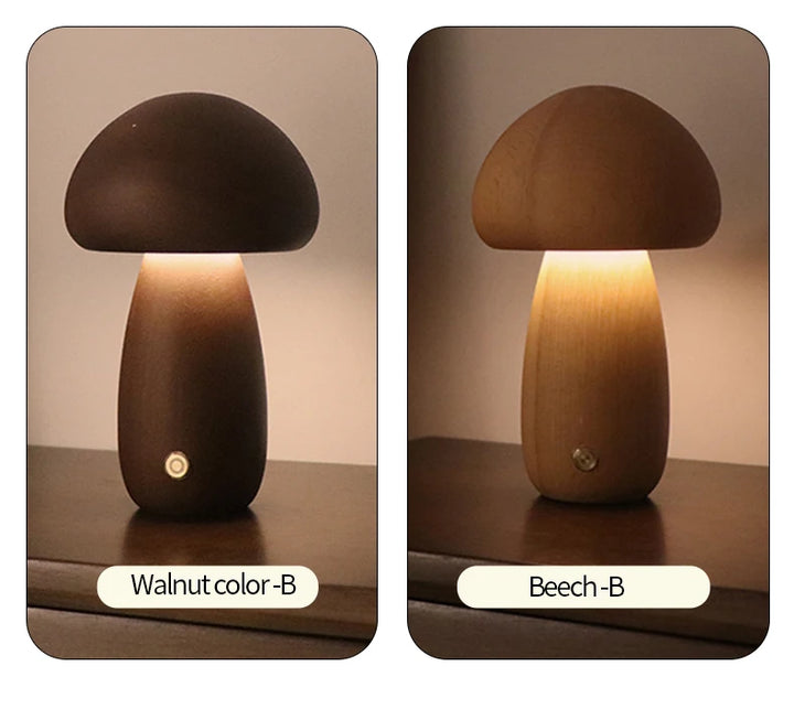 Cute Wooden Mushroom Night Light – Touch Bedside Lamp
