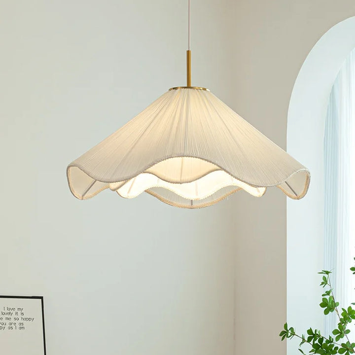 Nordic Fabric LED Chandelier – Modern White Pendant Light