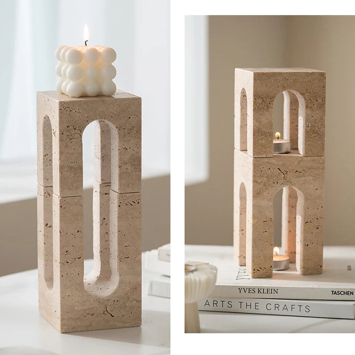 Minimalist Travertine Stone Sculpture – Luxury Natural Marble Ornament for Coffee Table, Shelf, Entryway, or Living Room Decor