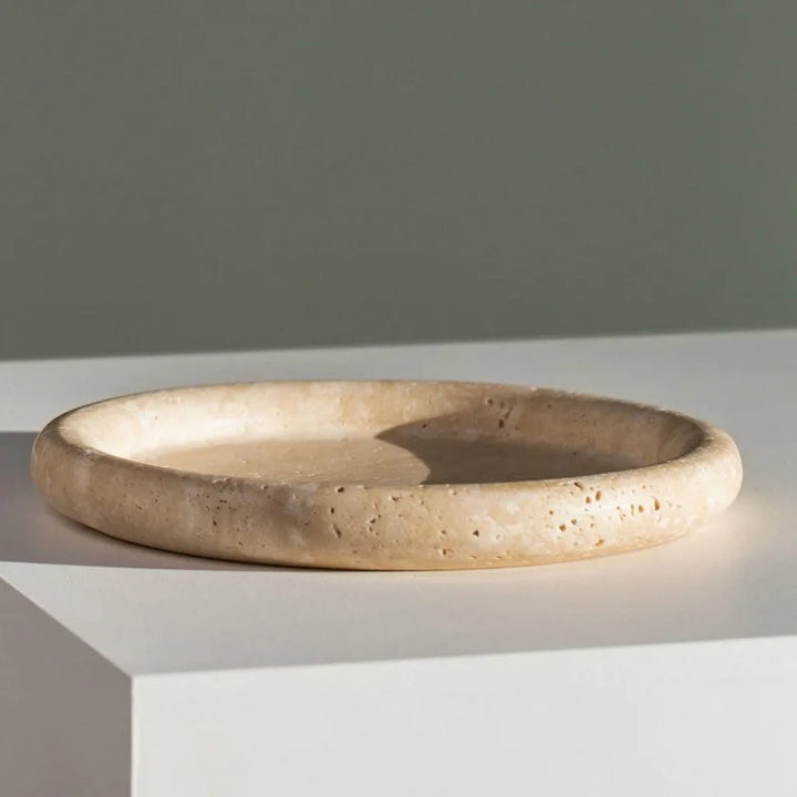 Travertine Marble Incense Burner – Beige Stone Decorative Tray