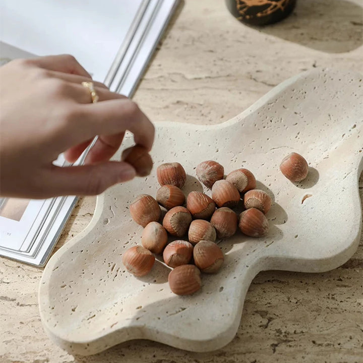Irregular Travertine Decorative Tray for Coffee Table