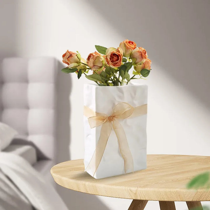 Ceramic Paper Bag Vase – Nordic Modern Home Decoration
