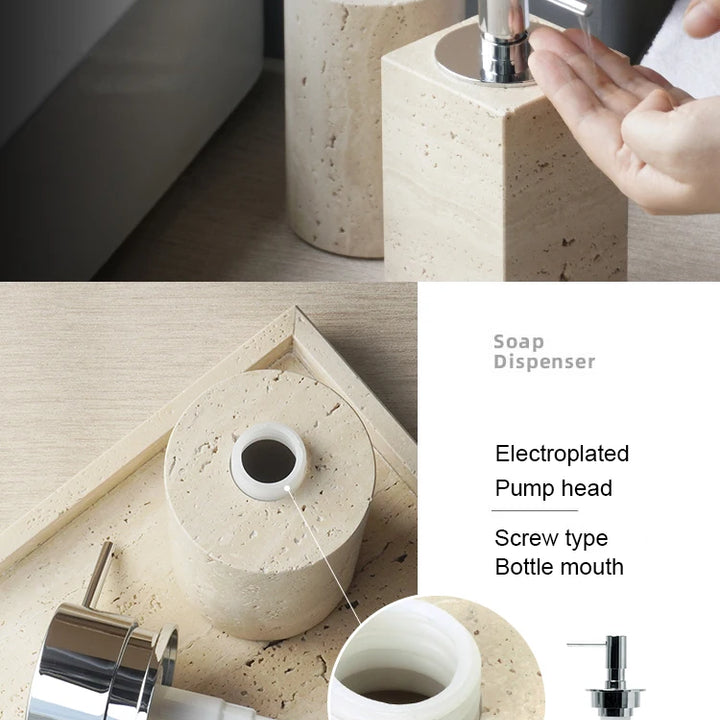 Beige Travertine Bathroom Set – Marble Vanity Accessories