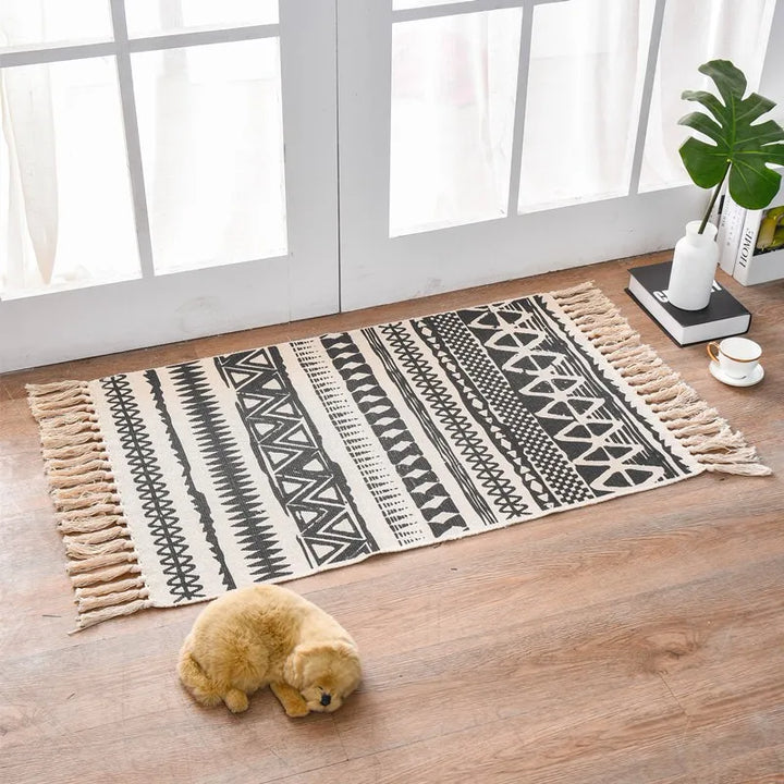 Nordic Moroccan Printed Carpet – Hand-Woven Cotton Rug