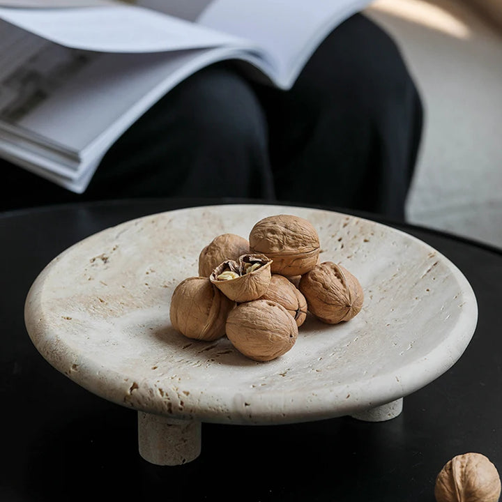 Wabi Sabi Travertine Decorative Tray – Marble Fruit Bowl