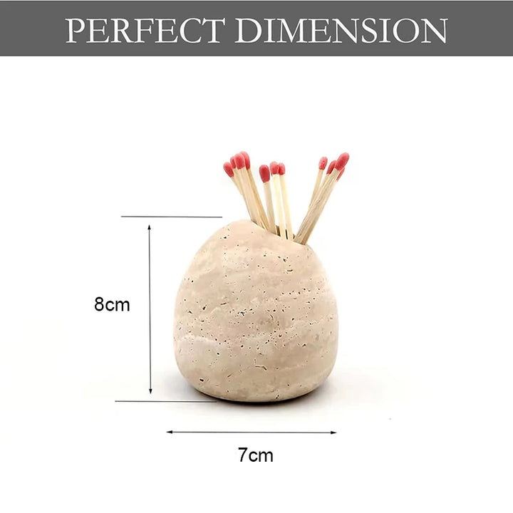 Travertine Matchstick & Toothpick Holder – Beige Stone Jar for Matches, Swabs & Home Decor Accent