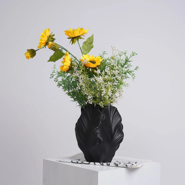 White Leaf Ceramic Vase – Modern Boho Centerpiece Decor