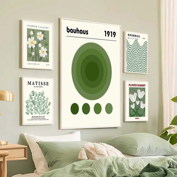 Green Abstract Bauhaus Canvas Poster for Wall Decor