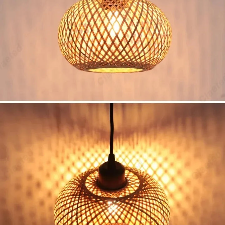 Retro Bamboo Rattan Pendant Light – Vintage LED Chandelier