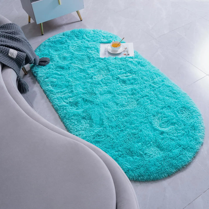 Oval Silky Plush Soft Rug for Modern Living Room