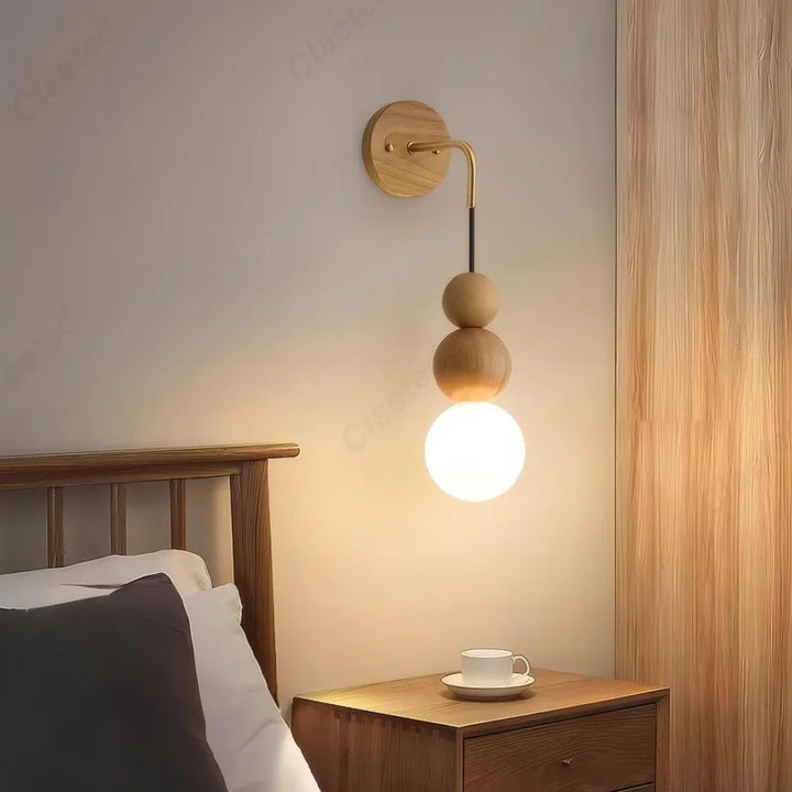 Retro Walnut Glass LED Wall Lamp – Luxury Decorative Light